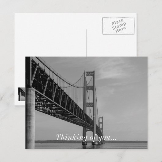 Along Mackinac Bridge Grayscale Briefkaart (Voorkant / Achterkant)