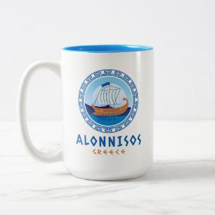 Alonnisos, Griekenland Grieks scheepsontwerp Tweekleurige Koffiemok