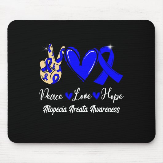 Alopecia Areata Awareness Peace Love Hope Blue Rib Muismat (Voorkant)