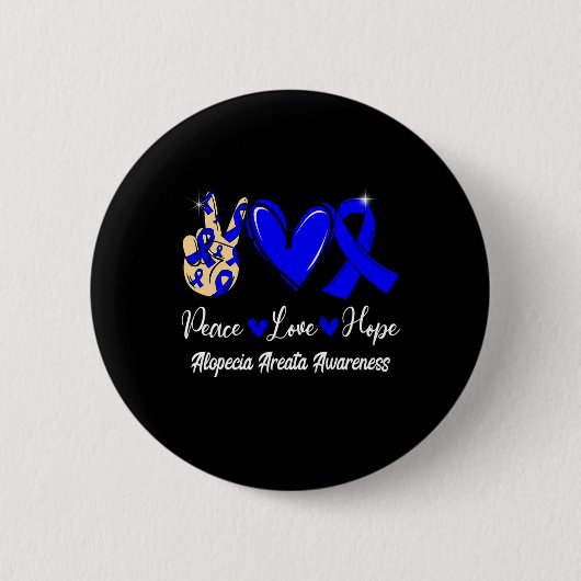 Alopecia Areata Awareness Peace Love Hope Blue Rib Ronde Button 5,7 Cm (Voorkant)