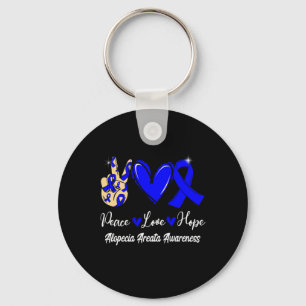Alopecia Areata Awareness Peace Love Hope Blue Rib Sleutelhanger