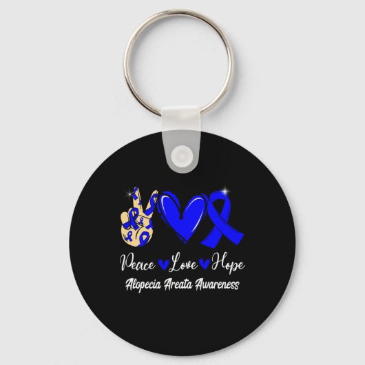 Alopecia Areata Awareness Peace Love Hope Blue Rib Sleutelhanger (Voorkant)