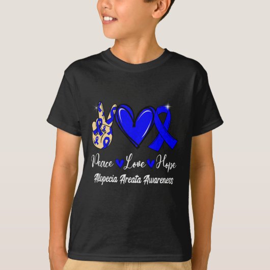 Alopecia Areata Awareness Peace Love Hope Blue Rib T-shirt (Voorkant)