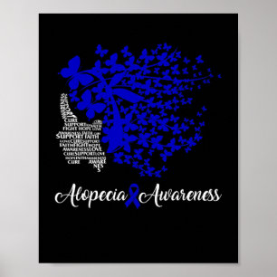 Alopecia Awareness Blue Ribbon Hair Loss Butterfly Poster