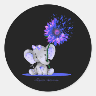 ALOPECIA AWARENESS Cute Elephant Sunflower Blue Ri Ronde Sticker