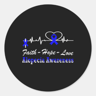 Alopecia Awareness Heartbeat Christelijk Cross Blu Ronde Sticker