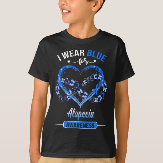 Alopecia Awareness I Draag Blue Butterfly Heart T-shirt (Voorkant)