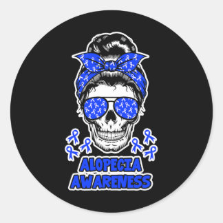 Alopecia Awareness Messy Bun Skull Blue Ribbon voo Ronde Sticker
