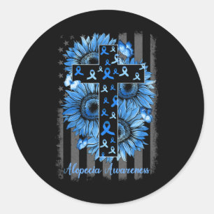 Alopecia Awareness Sunflower American Flag Ronde Sticker
