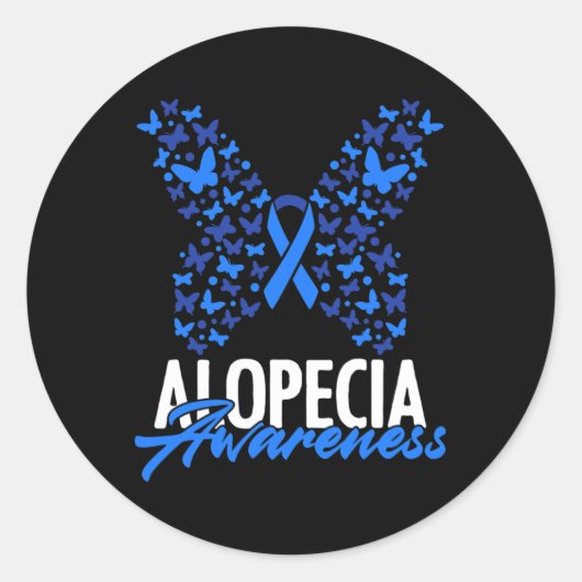Alopecia Bewustzijn Blauw Lint Vlinder Alopecia Ronde Sticker (Voorkant)