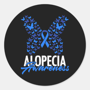 Alopecia Bewustzijn Blauw Lint Vlinder Alopecia Ronde Sticker