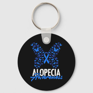 Alopecia Bewustzijn Blauw Lint Vlinder Alopecia Sleutelhanger