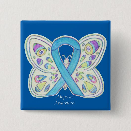 Alopecia Butterfly Awareness Ribbon Custom Art Pin Vierkante Button 5,1 Cm (Voorkant)