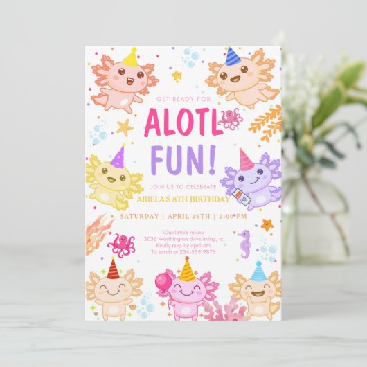 Alotl Fun Axolotl Under Sea Birthday Kaart (Staand voorkant)