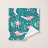 Alotta roze Axololotls op Blauwgroen set baden Bad Handdoek (Wasdoekje)