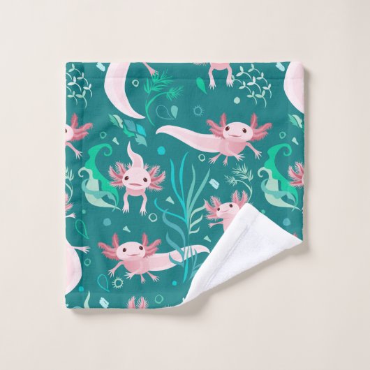 Alotta roze Axololotls op Blauwgroen set baden Bad Handdoek (Wasdoekje)