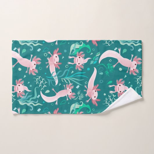Alotta roze Axololotls op Blauwgroen set baden Bad Handdoek (Handdoek)