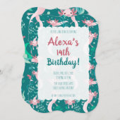 Alotta roze Axolotls on Blauwgroen Uitnodiging (Voorkant / Achterkant)