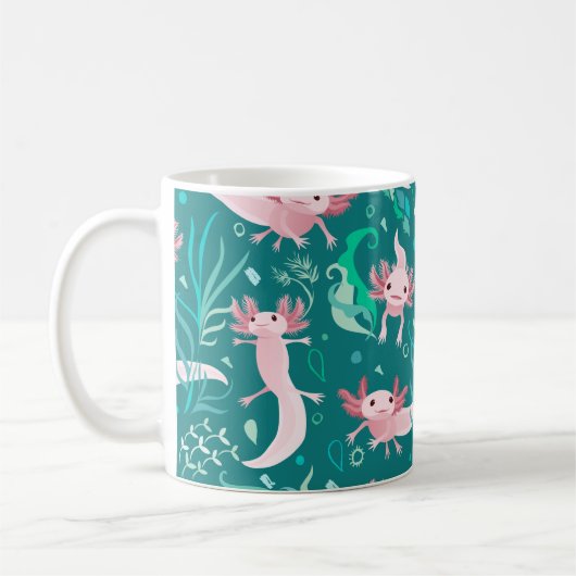 Alotta roze Axolotls op Blauwgroen Mok (Links)