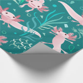 Alotta roze Axolotls op Blauwgroen pakpapier (Hoek)