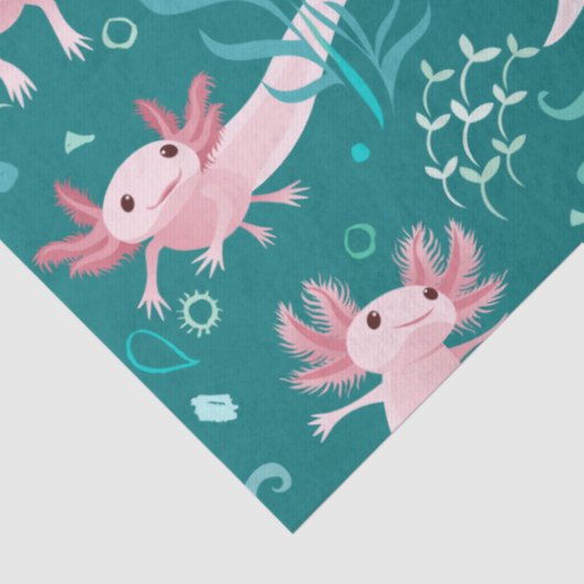 Alotta roze Axolotls op Blauwgroen weefselpapier Tissuepapier (Detail)