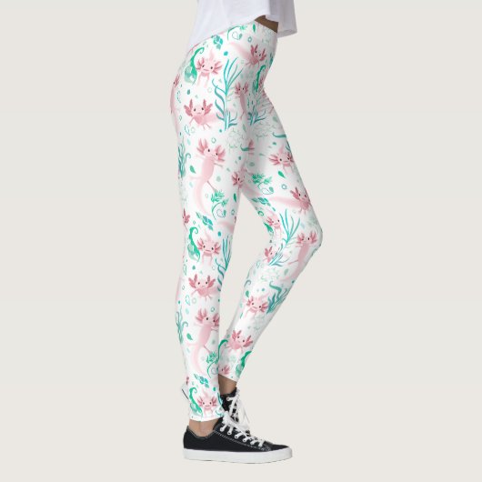 Alotta Roze Axolotls Witte Leggings (Rechts)
