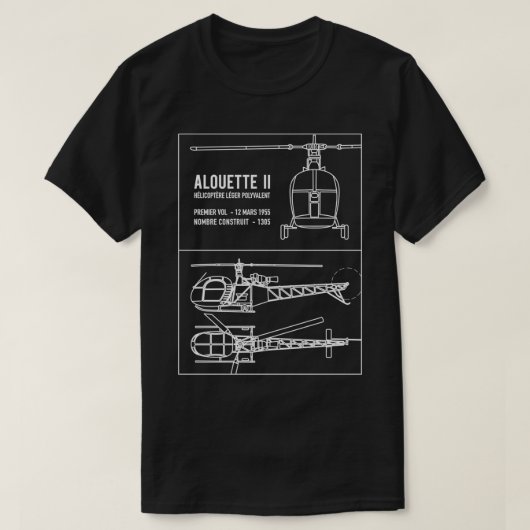 Alouette II French Helicopter Blueprint Diagram Gi T-shirt (Design voorkant)