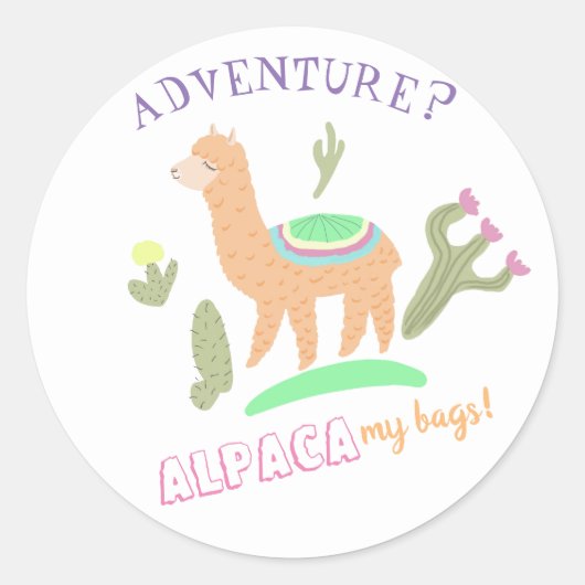 Alpaca Avontuur Mijn Tassen Ronde Sticker (Voorkant)