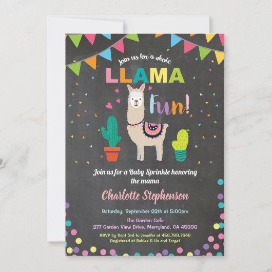 Alpaca baby bestrooi uitnodiging.  Baby girl showe Kaart (Voorkant)