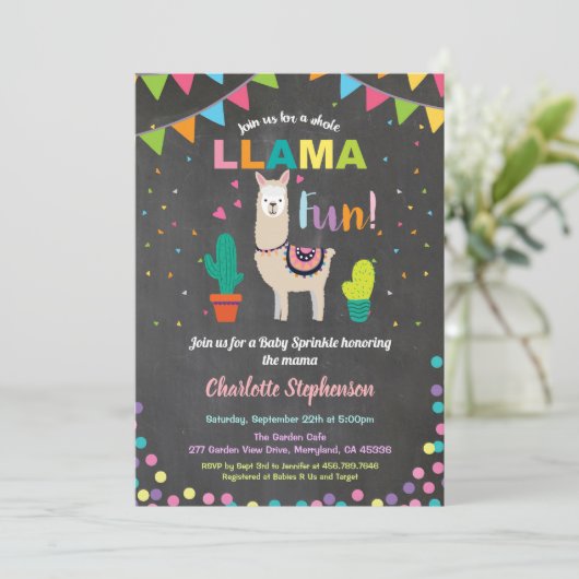 Alpaca baby bestrooi uitnodiging.  Baby girl showe Kaart (Staand voorkant)
