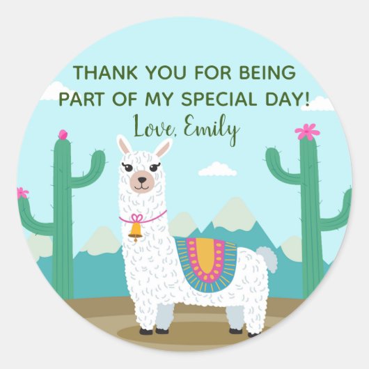 Alpaca baby shower cadeau gunstiklabel ronde sticker (Voorkant)