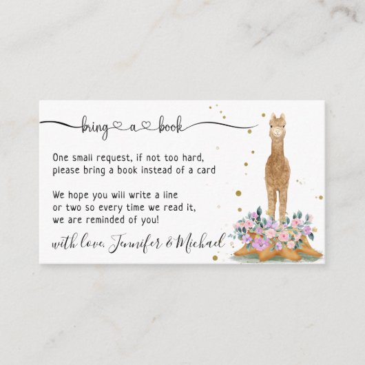 Alpaca Baby Shower Party Bring a book Informatiekaartje (Voorkant)