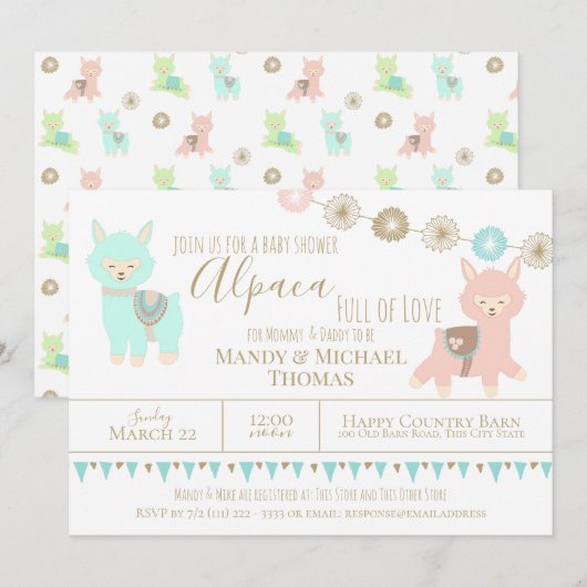 Alpaca Baby shower vol liefde genderneutraal Kaart (Voorkant / Achterkant)