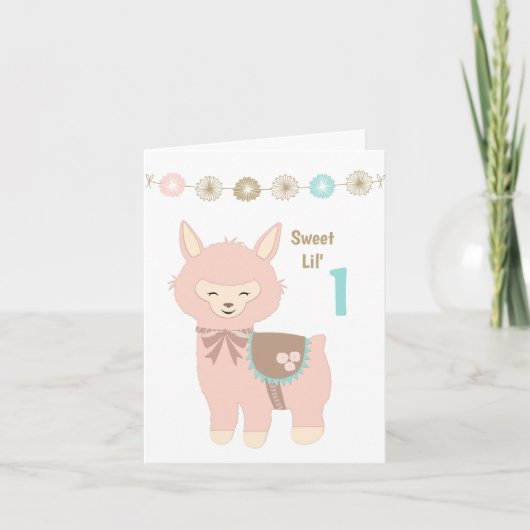 Alpaca baby's eerste verjaardag kaart (Voorkant)