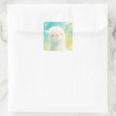 Alpaca Basking in de Bloemen Bloemen Vierkante Sticker (Tas)