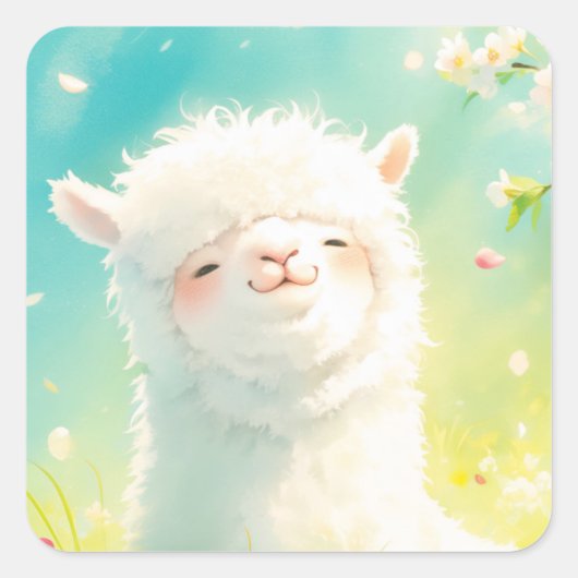 Alpaca Basking in de Bloemen Bloemen Vierkante Sticker (Voorkant)