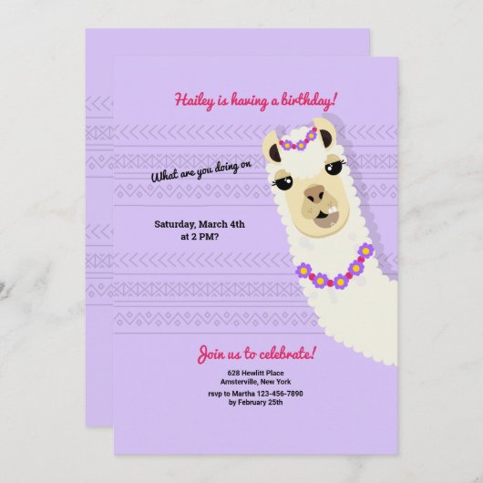 Alpaca Birthday Party Invitation Kaart (Voorkant / Achterkant)