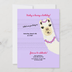 Alpaca Birthday Party Invitation Kaart