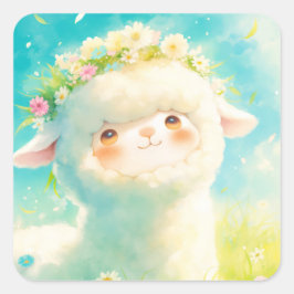 Alpaca Bloemen Kroon Bliss Vierkante Sticker