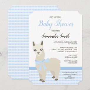 Alpaca Blue Baby shower Invitation Kaart