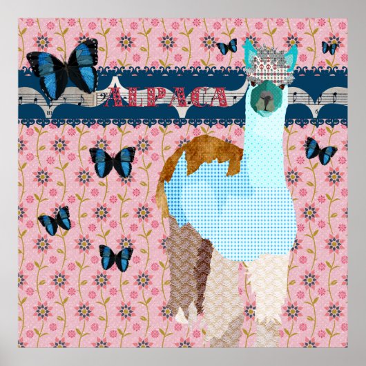 Alpaca Boho Butterflies Pink Floral Poster (Voorkant)