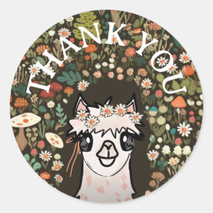 Alpaca Boho Daisy Woodland Verjaardag Ronde Sticker