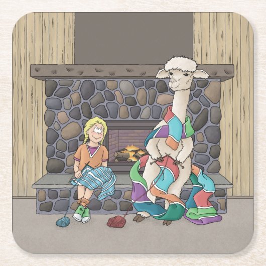 Alpaca breien kartonnen onderzetters (Voorkant)