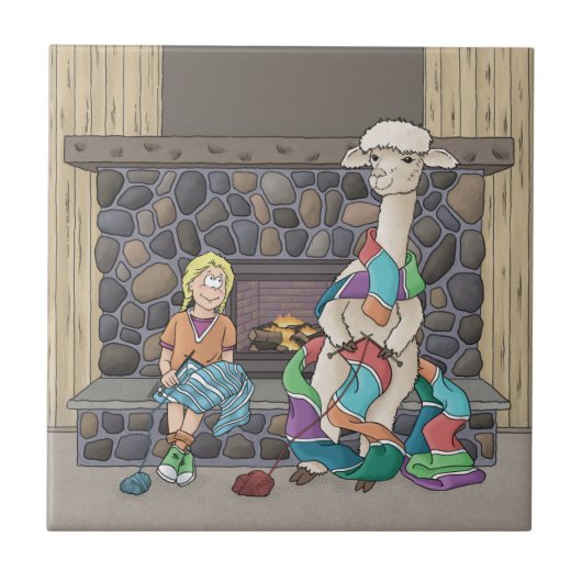 Alpaca breien tegeltje (Voorkant)