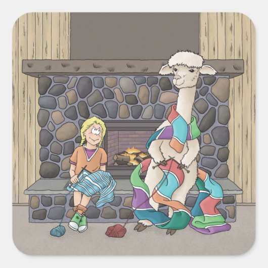 Alpaca breien vierkante sticker (Voorkant)