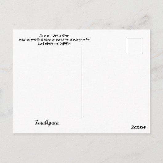 Alpaca - briefkaart oom Glen (Achterkant)