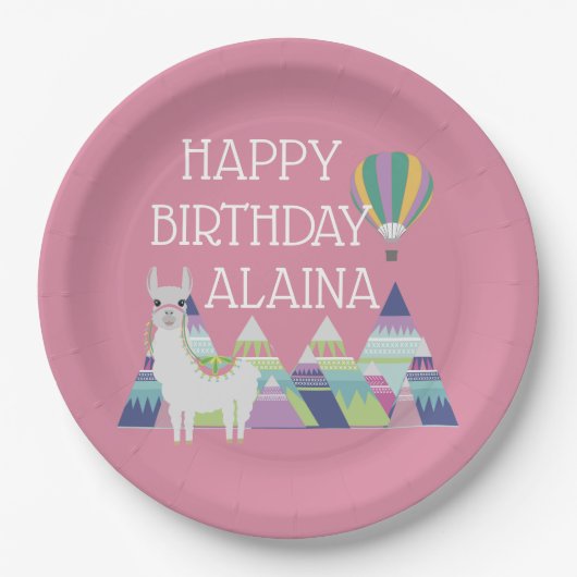 Alpaca Bright Pink Birthday Party Papieren Bordje (Voorkant)