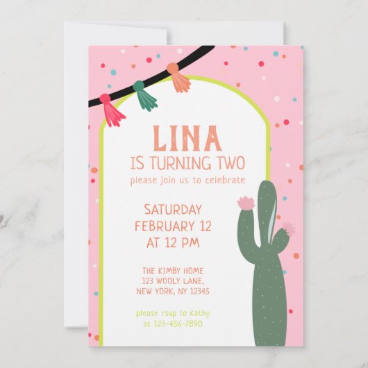 Alpaca Cactus Fiesta Verjaardag Kaart (Achterkant)