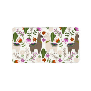 Alpaca Cactus Floral Pattern Dierenvriend Etiket