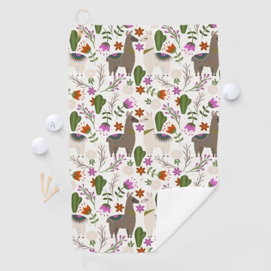 Alpaca Cactus Floral Pattern Dierenvriend Golfhanddoek (Insitu)